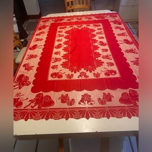 Christmas red tablecloth lace with picture decor in the lace can use as cover